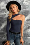 Cutout One-Shoulder Ribbed Top Navy Blouses - Tophatter Daily Deals