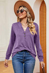 Notched Long Sleeve T-Shirt Women's T-Shirts - Tophatter Daily Deals