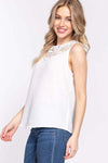 ACTIVE BASIC Round Neck Lace Patch Texture Tank Blouses - Tophatter Daily Deals