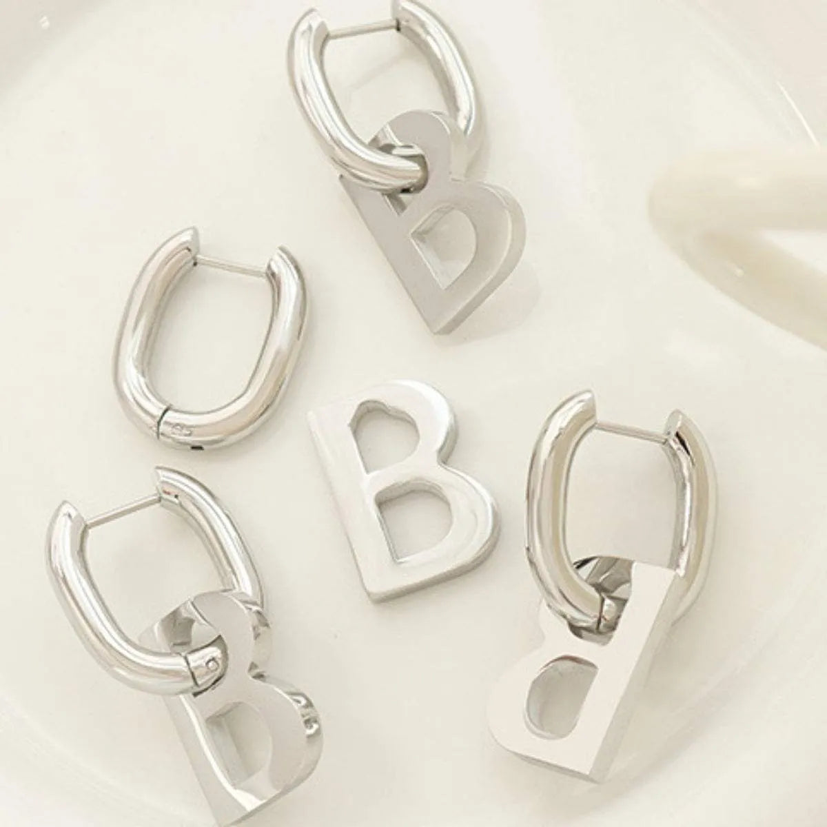 Letter B Titanium Steel Earrings Earrings - Tophatter Daily Deals