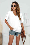 V-Neck Side Ruched Tee White Women's T-Shirts - Tophatter Daily Deals