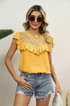 Spliced Lace Ruffled Blouse Mustard Blouses - Tophatter Daily Deals