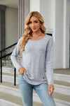 Round Neck Long Sleeve T-Shirt Light Gray Women's T-Shirts - Tophatter Daily Deals