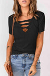 Strappy Ribbed Knit T-Shirt Black S Blouses - Tophatter Daily Deals