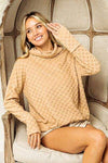 BiBi Checkered Round Neck Thumbhole Long Sleeve Top Blouses - Tophatter Daily Deals