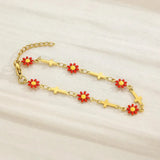 Flower & Cross Stainless Steel Bracelet Red One Size Bracelets - Tophatter Daily Deals