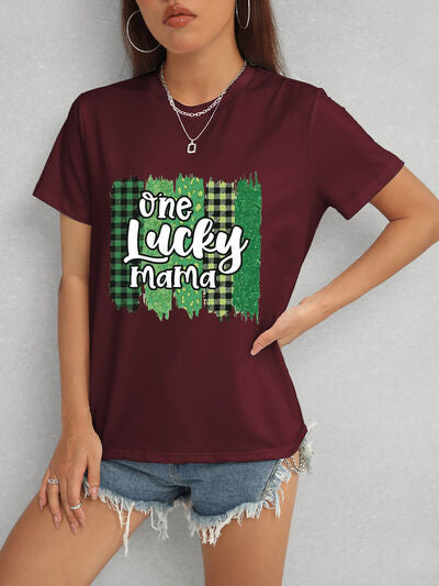 ONE LUCKY MAMA Round Neck T-Shirt Women's T-Shirts - Tophatter Daily Deals