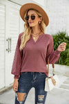 Waffle-Knit Spliced Lace Notched Top Blouses - Tophatter Daily Deals