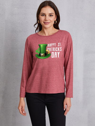 HAPPY ST. PATRICK'S DAY Round Neck T-Shirt Light Mauve Women's T-Shirts - Tophatter Daily Deals