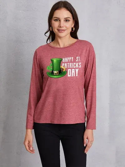 HAPPY ST. PATRICK'S DAY Round Neck T-Shirt Light Mauve Women's T-Shirts - Tophatter Daily Deals