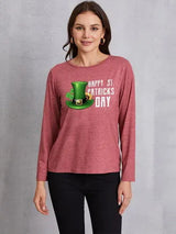 HAPPY ST. PATRICK'S DAY Round Neck T-Shirt Light Mauve Women's T-Shirts - Tophatter Daily Deals