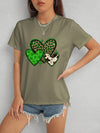 Heart Round Neck Short Sleeve T-Shirt Army Green Women's T-Shirts - Tophatter Daily Deals