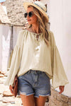 Tie Neck Dropped Shoulder Blouse Blouses - Tophatter Daily Deals