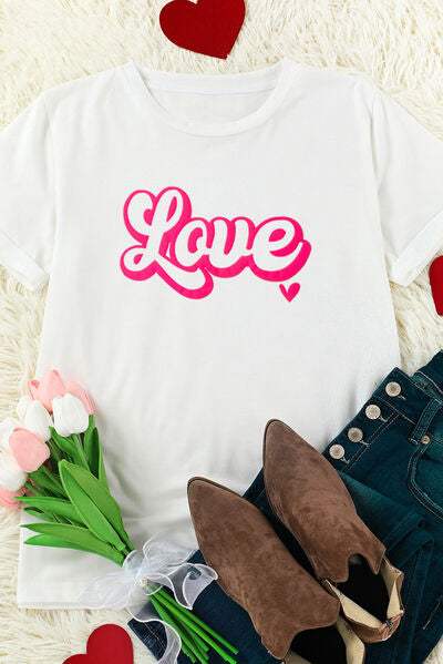 LOVE Round Neck Short Sleeve T-Shirt Women's T-Shirts - Tophatter Daily Deals