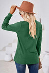 Notched Button Detail Long Sleeve T-Shirt Women's T-Shirts - Tophatter Daily Deals