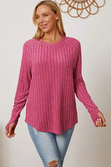 Basic Bae Full Size Ribbed Thumbhole Sleeve T-Shirt Women's T-Shirts - Tophatter Daily Deals