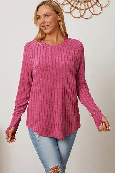 Basic Bae Full Size Ribbed Thumbhole Sleeve T-Shirt Women's T-Shirts - Tophatter Daily Deals
