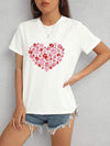 Heart Round Neck Short Sleeve T-Shirt White Women's T-Shirts - Tophatter Daily Deals