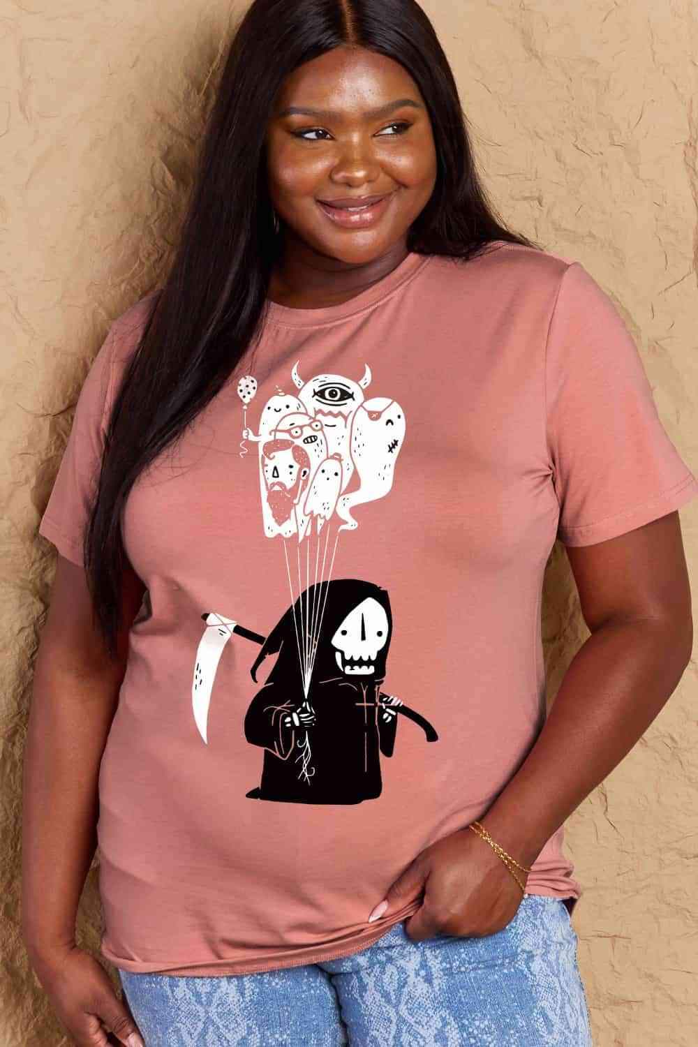 Simply Love Full Size Death Graphic T-Shirt Dusty Pink Women's T-Shirts - Tophatter Daily Deals