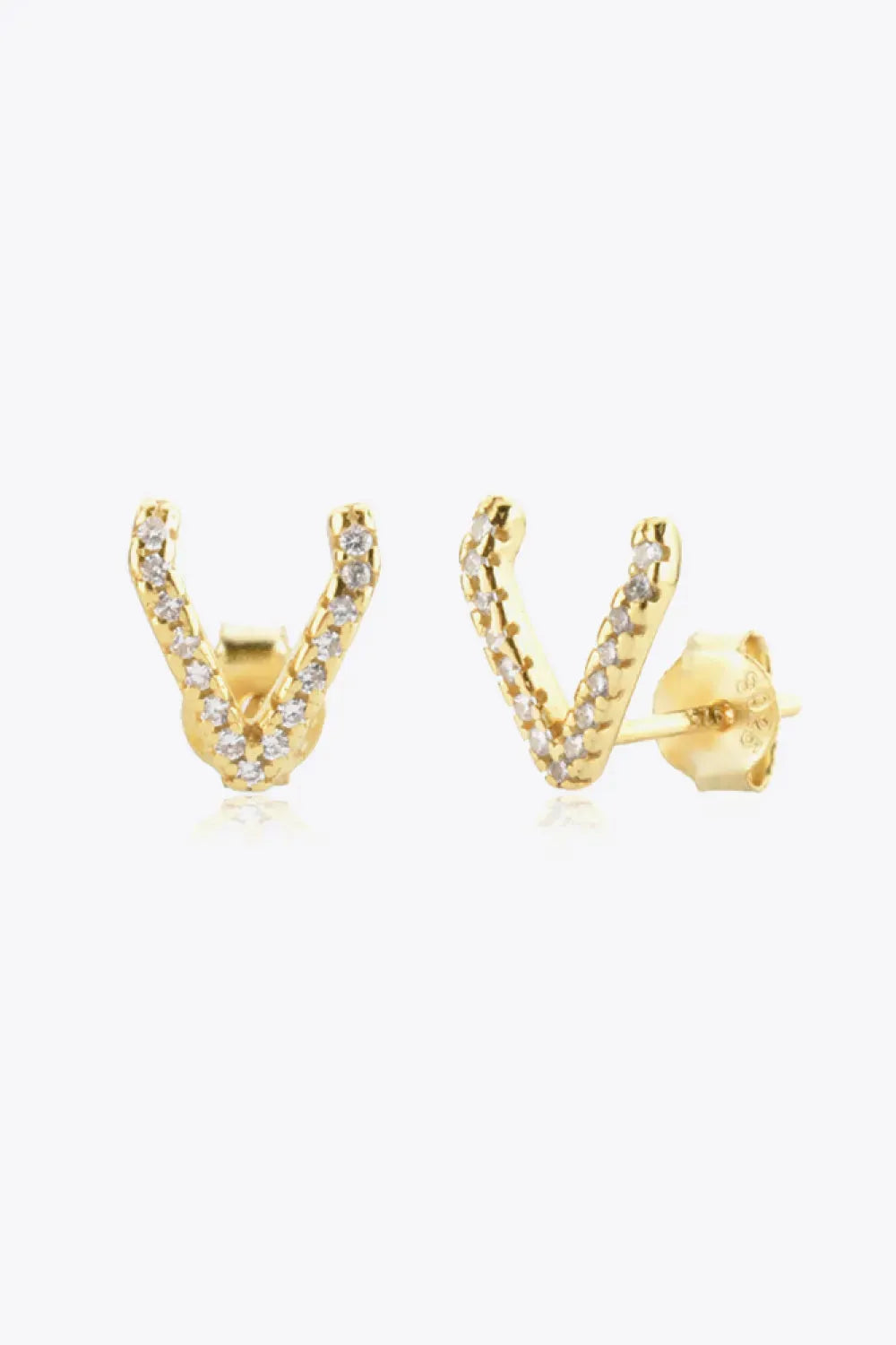 Zircon Letter V Stud Earrings Gold One Size Earrings - Tophatter Daily Deals