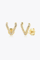 Zircon Letter V Stud Earrings Gold One Size Earrings - Tophatter Daily Deals