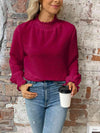 Smocked Mock Neck Flounce Sleeve Top Deep Rose Blouses - Tophatter Daily Deals