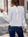 Tie-Back Puff Sleeve Mock Neck Blouse Blouses - Tophatter Daily Deals