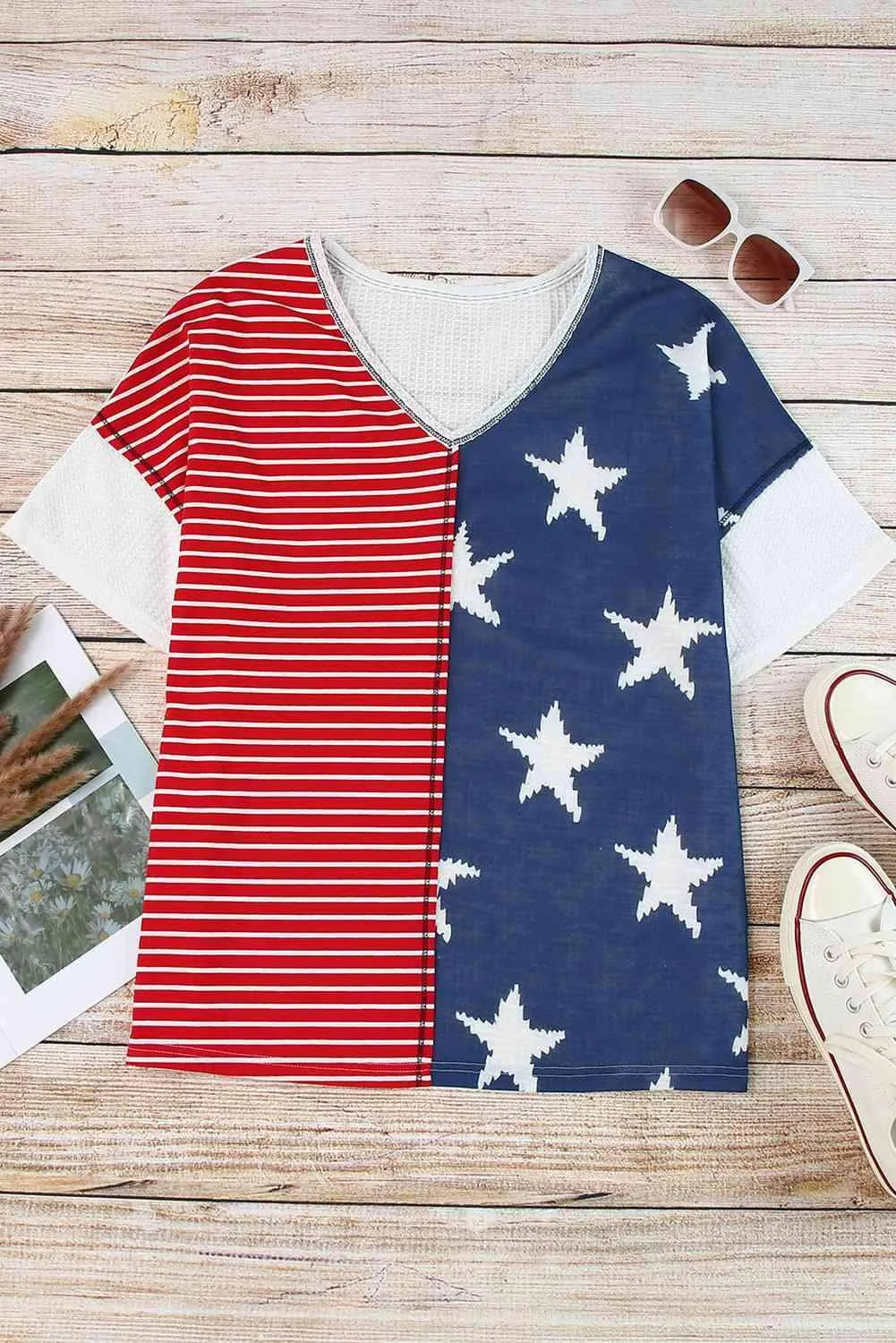 Star and Stripe V-Neck Top Blouses - Tophatter Daily Deals