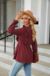 Round Neck Ruffled Peplum Blouse Blouses - Tophatter Daily Deals