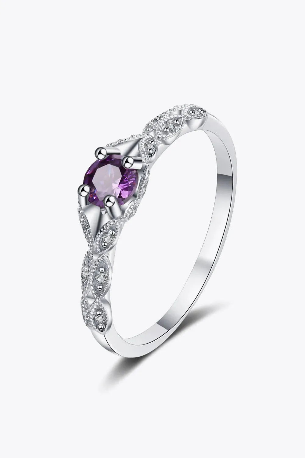 Inlaid Amethyst 4-Prong Ring Silver Rings - Tophatter Daily Deals