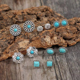 6 PCS/Set Artificial Turquoise Alloy Stud Earrings Silver One Size Earrings - Tophatter Daily Deals