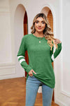 Round Neck Long Sleeve Top Mid Green Women's T-Shirts - Tophatter Daily Deals