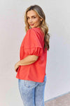 Petal Dew Sweet Innocence Full Size Puff Short Sleeve Top In Tomato Blouses - Tophatter Daily Deals