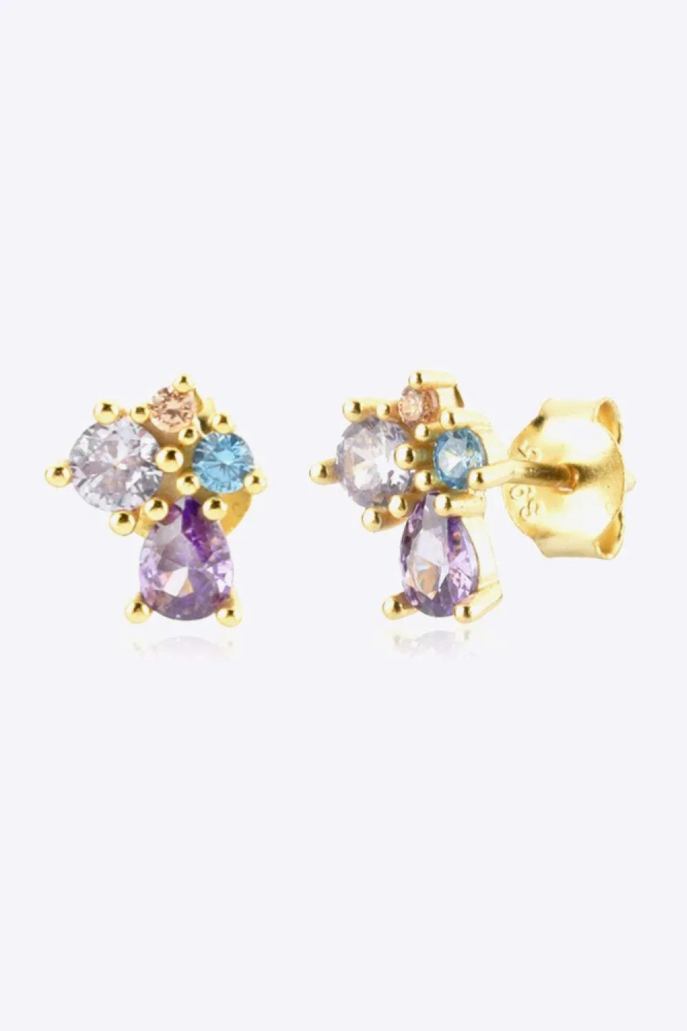 Multicolored Zircon 925 Sterling Silver Stud Earrings Purple One Size Earrings - Tophatter Daily Deals