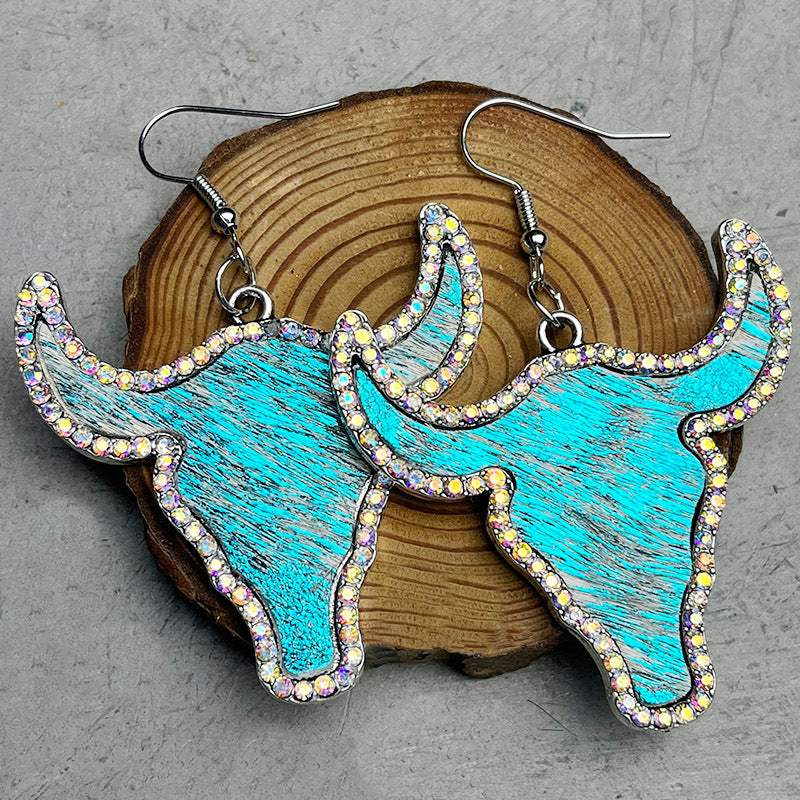 Rhinestone Bull Earrings Aqua One Size Earrings - Tophatter Daily Deals