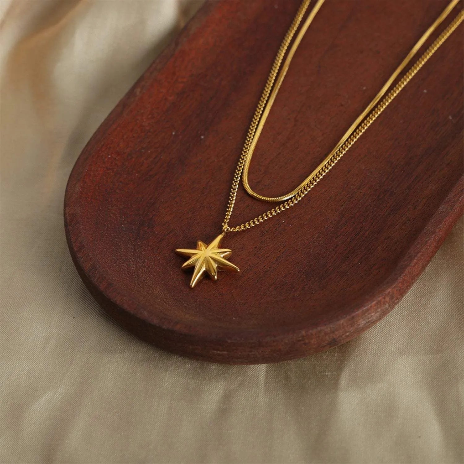Star Pendant Double-Layered Titanium Steel Necklace Gold One Size Necklaces - Tophatter Daily Deals