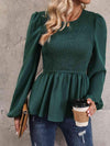Round Neck Smocked Balloon Sleeve Top Blouses - Tophatter Daily Deals