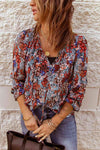 Printed Tie Neck Flounce Sleeve Top Blouses - Tophatter Daily Deals
