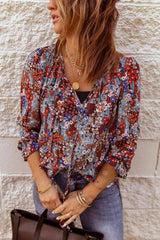Printed Tie Neck Flounce Sleeve Top Blouses - Tophatter Daily Deals