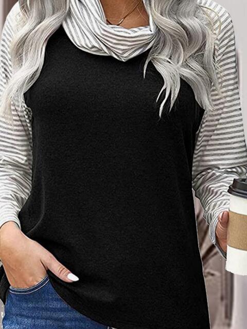 Striped Turtleneck Long Sleeve T-Shirt Women's T-Shirts - Tophatter Daily Deals