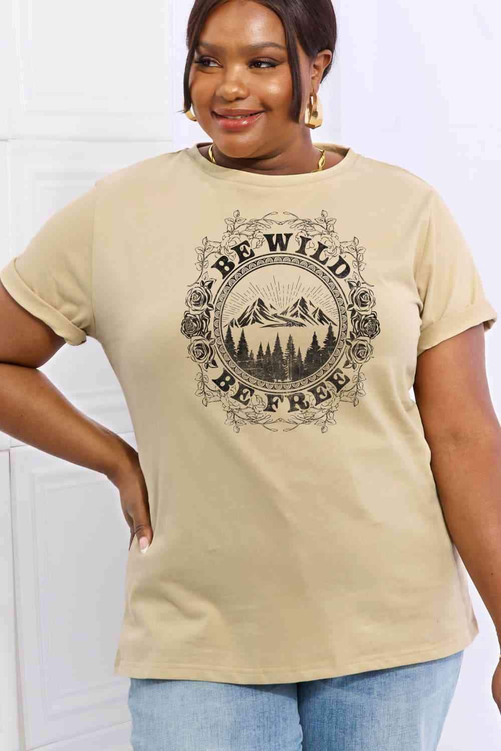 Simply Love Full Size BE WILD BE FREE Graphic Cotton T-Shirt Women's T-Shirts - Tophatter Daily Deals