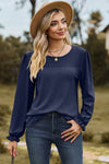 Eyelet Round Neck Flounce Sleeve T-Shirt Navy Women's T-Shirts - Tophatter Daily Deals