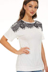 Lace Detail Round Neck Short Sleeve T-Shirt White Women's T-Shirts - Tophatter Daily Deals