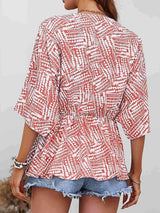 Printed V-Neck Dolman Sleeve Blouse Blouses - Tophatter Daily Deals