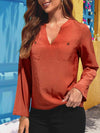 Notched Neck Long Sleeve Top Blouses - Tophatter Daily Deals