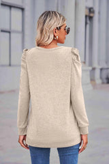 Heathered Puff Sleeve Round Neck Tunic Top Women's T-Shirts - Tophatter Daily Deals