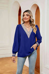 Contrast Puff Sleeve Blouse Royal Blue Blouses - Tophatter Daily Deals