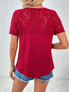 Lace Detail V-Neck Short Sleeve T-Shirt Women's T-Shirts - Tophatter Daily Deals