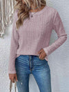 Eyelet Round Neck Long Sleeve Top Blush Pink Women's T-Shirts - Tophatter Daily Deals