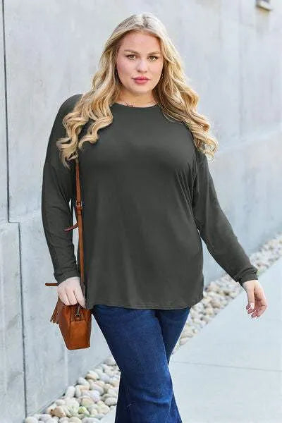 Basic Bae Full Size Round Neck Dropped Shoulder T-Shirt Women's T-Shirts - Tophatter Daily Deals